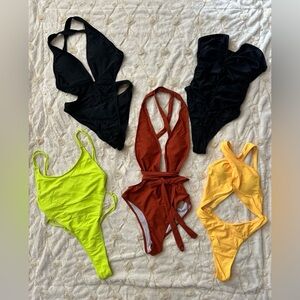 5 NEW Women’s One Piece Swimsuit Lot/Set! So CUTE! Stretch, Padded, Puckerbutt 🔥